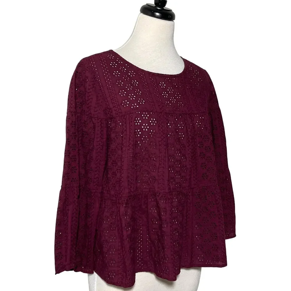 Madewell SZ M Eyelet Pattern Blouse Top